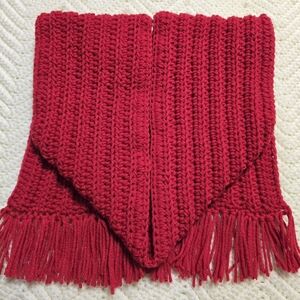 Red Knit Scarf with Fringe